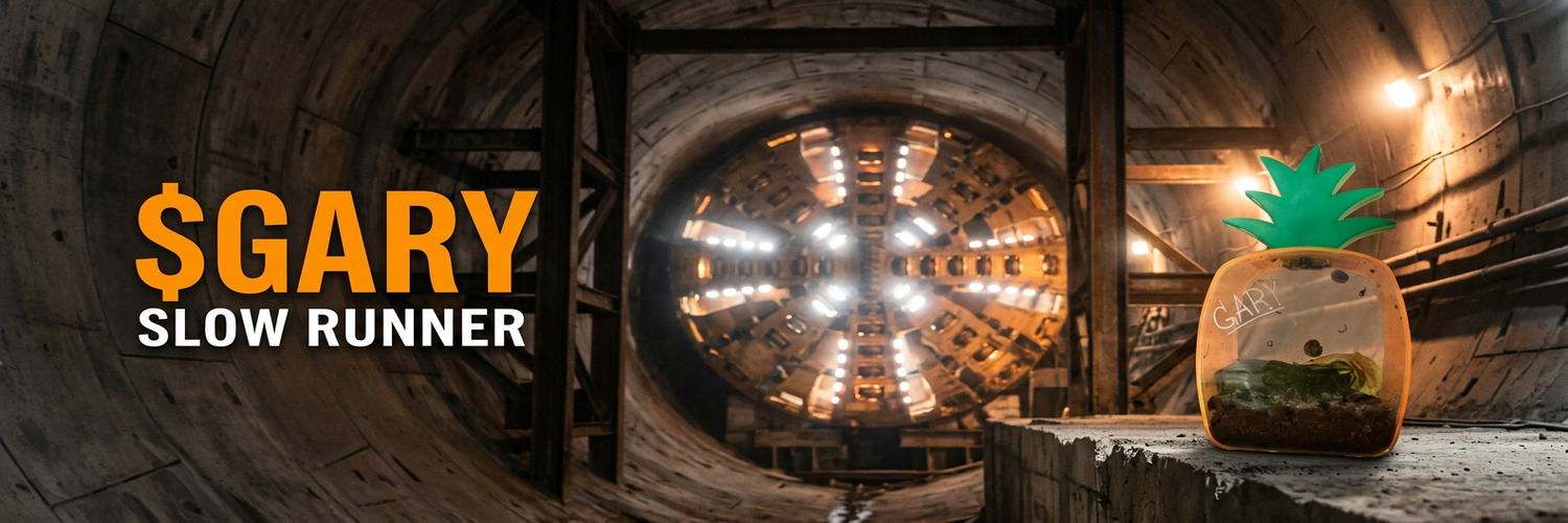 Gary the pineapple snail jar sitting inside a lit tunnel next to a boring machine